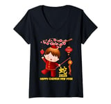 Womens Year Of The Snake Happy Chinese New Year 2025 Chinese Boy V-Neck T-Shirt