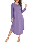 Bresdk Chemise de Nuit Femme Coton Longue, Chemise de Nuit Femme Manches Longues Hiver Vêtements de Nuit Femme Col en V Robe de Nuit Femme Boutonnée