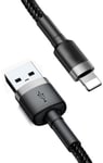 SiGN Kevlar USB-A to Lightning Cable - Grå/Svart 1m