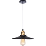 Rétro Lustre Suspension Industrielle 26cm Plaofnnier Fer Abat-jour en Métal Noir