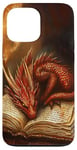 iPhone 13 Pro Max Aesthetic Gothic Red Dragon Reading Book Painting Bookish Case