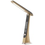 apm Lampe de bureau LED sans Fil Rechargeable, Horloge de Table, Bouton Tactile, Luminosité à Intensité Variable, Affichage Numérique, idéale pour la Maison, la Lecture, le Travail, Bois, 425040