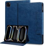 Coque Pour Ipad Pro 11 Pouce M4 (2024), Housse En Cuir Pu Avec [Fonction Stand] [Fente Pour Carte] Clip Magnétique Avec Graphique D'oreille De Chat, Bleu