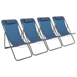 4x Matt Black/Navy Folding Metal Deck Chairs Garden Beach Camping Lounger