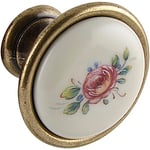 SCHÖRGHOFER & FREHE Bouton de meuble rose Ø 34 mm – Poignée en porcelaine style maison de campagne – Bouton de porte pour meubles, porcelaine peinte, zinc moulé sous pression laiton vieilli