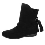 Spritumn Womens Chelsea Ankle Boots, Pull On Bow Elasticated Riding Biker Ladies Fashion Casual Flat Booties Black