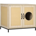Pawhut - Meuble maison de toilette pour chat 2 en 1 avec double porte châssis Acier Panneaux Particules Aspect Bois Clair