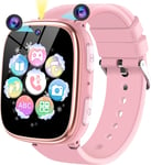 Montre Connectée Enfant,Montre Telephone Enfant Pour Filles Garçons Avec Appel Sos,Réveil Caméra Podomètre Musique Jeux Lampe De Poche,Smartwatch Cadeau Pour Garçons Filles De 4 À 12 Ans (Rose)