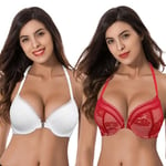 Curve Muse aux Femmes Grande Taille Ajouter 1 Tasse Push up À Armatures Licou Devant Fermer Soutien-Gorge-Paquet de 2-Rouge, Blanc-85F-V2