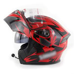 ququer Casque de Moto intégré Bluetooth Casque intégral avec Casque Bluetooth Pare-Soleil à Double lentille antibuée Casque de Moto pour Homme-B||M=55~56cm