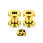 Pair Surgical Steel Silver Gold Screw Flesh Tunnel Ear Plug Polished Stretcher