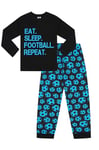 ThePyjamaFactory Boys Eat Sleep Football Repeat Long Cotton Pyjamas Blue Unisex (10-11 Years)