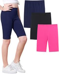 Domee Shorts Cycliste Leggings Court Coton Été Fille Lot de 3 Noir + Bleu Marine + Rose Rouge 9-10 Ans