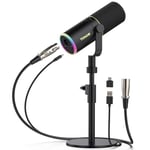 TONOR XLR/USB Gaming Mic, Dynamic Microphone for Podcast Recording Streaming with RGB Light, Mute Button, Headphones Jack, Monitoring，Desktop Stand, Metal Vocal Mic for PC Mac Android PS4/5 TD520S