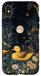 Coque pour iPhone X/XS Cottagecore Jaune Canard Lune Fleurs