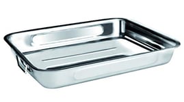 Ibili 651440 Plat à rôtir en Inox avec anses pliantes métalliques 40x28x7 cm Clásica, Argenté