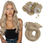 Moresoo Extension Cheveux Naturel a Froid Blond Extension Cheveux a Froid Blond Miel avec Blond Moyen Extension a Froid Naturel 1g/s 50g/Pack 14 Pouces #16/22