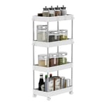 Mondeer Chariot de Rangement, Desserte à roulettes à 4 Niveaux, roulettes, Multifonctionnelle, Adapté pour Bureaux, Cuisines et Salles de Bains, W22 x D40 x H85cm, Blanc