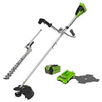 Greenworks Cordless Lawn Trimmer 40V 40cm, 25cm Brush Cutter Blade, Bike Handle, Pole Hedge Trimmer Attachment, incl. 1 Battery 2.5Ah & Charger