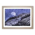 Big Box Art Full Moon Over The Mountains Painting Framed Wall Art Picture Print Ready to Hang, Oak A2 (62 x 45 cm)