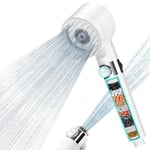 MEKO Pommeau de Douche Anti Calcaire avec 15 Étapes Filtre et avec Tuyau 1,5M, Filtre Douche 3 + 1 Types de Jets Pommeau Économie Deau Haute Pression - Blanc