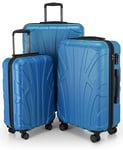 SUITLINE - Set of 3 Hardshell suitcases, Travel suitcases, Trolley, Rigid luggages, TSA, (55 cm, 66 cm, 76 cm), 100% ABS, mat, Cyanblue