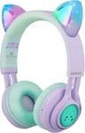 Casque Bluetooth Sans Fil En Forme D'Oreilles De Chat Pour Enfant Avec Microphone, Volume Limité À 85 Db, Lumineux, Pour Phone/Ipad/Ordinateur Portable/Pc/Tv - Ct-7S Purple&[QUE073329]