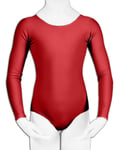 7STYLES® Girls Leotard School Sports Dance Gymnastic Ballet Bodysuit Long Sleeve (Red, 13 Years)