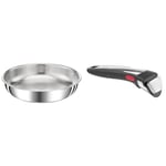 TEFAL Ingenio Poêle 24 cm, Induction, Acier inoxydable haute qualité, Empilable & Ingenio Poignée amovible Premium noire, Empilable, Verrouillage sécurité 3 points, Supporte jusqu'à 10 kg