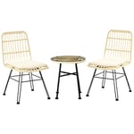 Outsunny Ensemble Bistro de Jardin 3 pièces 2 chaises + Table Basse Ronde Verre trempé 2 Coussins zippés déhoussables Polyester résine tressée PE métal galvanisé Ø 45 x 50 cm crème