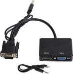 Adaptateur Vga Vers Vga Hdmi, Adaptateur Vga Vers Hdmi Vga Convertisseur Splitter Support Adaptateur Double Affichage Pour Dvd Blu-Ray Dvd Ps3 X360 Box Et Autres Appareils(Noir)