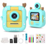 Kids Camera Instant Print, ZUEOKAI 2.4" Instant Camera for Kids with 180°Flip Lens & 3 Print Paper, 32GB Card Toddle Camera With Silicone Case, Christmas Birthday Gifts for Kids Age 3 4 5 6 7 8 9 10