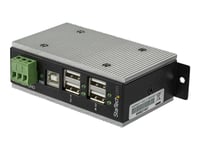 Startech.Com Usb 2.0-Hubb Med 4 Portar - Industriell Usb-A-Hubb I Metall Med Esd- Och 350 W Överspänningsskydd - Utökad Driftstemperatur -40 Till 85 &Degc - Monterbar På Din-Skena/Vägg/Skrivbord - Usb-Expansionshubb - Hubb - 4 X Usb 2.0 - Din-Skenmo