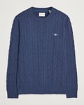 GANT Cotton Cable Crew Neck Dark Jeans Blue Melange