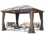 Tonnelle de jardin 3x4 m aspect chêne, toit env. 8mm polycarbonate, 4 parois latérales gris - gris