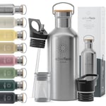 Gourde Inox Isotherme ACTIVE FLASK 1l/500ml sans BPA + Paille (3 Bouchons) | Bouteille d’eau Acier Inoxydable Isolée, Thermos Réutilisable | Camping Velo Sport Running Randonnée Enfant, Café The