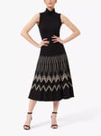 James Lakeland Knitted Pleated Patterned Midi Skirt, Black/Beige