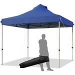 Tonnelle Pliable de Jardin 3 x 3 m, Structure en Métal et Sac à Roulettes, Tente de Réception avec Hauteur Réglable, pour Fête/Festival/Mariage, Bleu