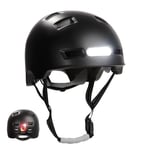 Crazy Safety - Urban Bicycle and Skater Helmet with Front and Rear Lights - Black - L (57-61cm)