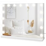 Dripex Miroir Maquillage Hollywood - 15 Ampoules LED, Miroir Coiffeuse Lumineux 3 Modes, Luminosité Réglable, Contrôle Tactile, Port USB, Miroir sur Table/sur Mur 58 x 45cm - Blanc