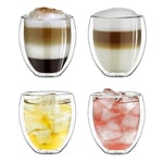 Creano Double Walled Coffee Glasses 250ml - Insulated Cappuccino Cups - Latte Macchiato, Tea - Handmade Heat Resistant Mugs - 4 pcs (Pack of 1)