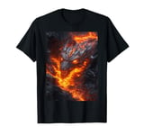 Molten Fire Dragon Emerging from Fiery Lava Depths T-Shirt