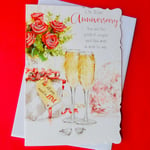 On Your Anniversary Card Wedding Perfect Couple Champagne Roses Insert Page