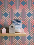 A.S. Création Retro 70s Diamond Wallpaper Blue/Red/Pink Retro Chic 395322 8.50m x 0.53m Paste The Wall