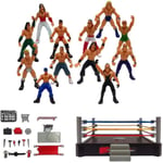 Wwe Mini Wrestling Figur Playset, Wrestler Warriors Leksaker Med Fyrkantig Ring & Tillbehör, Roliga Miniatyr Fighting Actionfigurer Present Hög Kvalitet