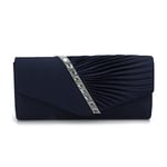 EVEOUT Pochettes et Clutches Sac à Main pour Femme Satin avec Cristal Sac de Soirée Bourse de mariée pour Mariage (Bleu Marine)