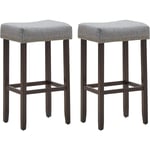 Goplus - Lot de 2 Tabourets de Bar 43x33x74CM avec Siège Rembourré en Selle,Chaises Hautes Pieds en Bois Massif,Charge 100KG,Gris