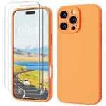 GOODVISH 3 IN 1 for iPhone 16 Pro Max Case 6.9 inch, Upgraded Camera Protection, 2 Pack HD Screen Protector, Liquid Silicone Anti-Scratch Shockproof Gel Rubber Non-Fingerprint Phone Case, Orange