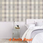 4 x Arthouse Country Tartan Check Stripe Grey Beige Wallpaper 901902