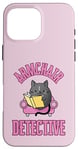 Coque pour iPhone 16 Pro Max Fauteuil détective – Chat lisant un livre mystère confortable